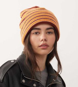 Collusion COLLUSION knit beanie in brown multi stripes