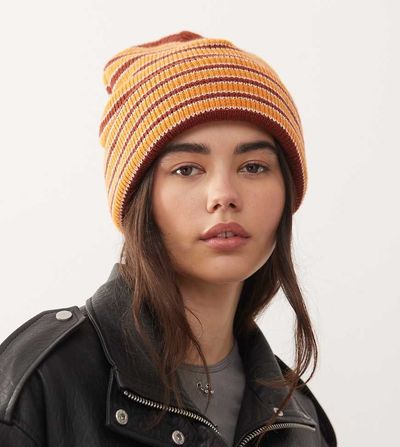 Collusion COLLUSION knit beanie in brown multi stripes