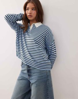 Collusion COLLUSION knit stripe polo sweater in blue-Green