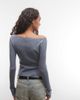 Collusion COLLUSION knitted slash neck top in gray-NEUTRAL - 3