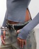 Collusion COLLUSION knitted slash neck top in gray-NEUTRAL - 4
