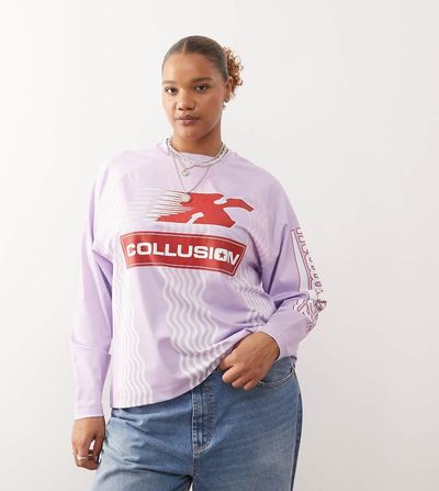 Collusion COLLUSION lavender logo soccer long sleeve tee-Purple