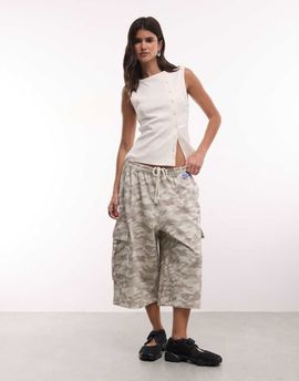 Collusion COLLUSION lightwash camo cargo baggy jorts-Neutral