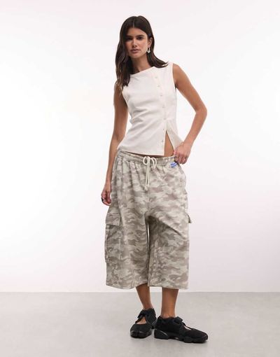 Collusion COLLUSION lightwash camo cargo baggy jorts-Neutral