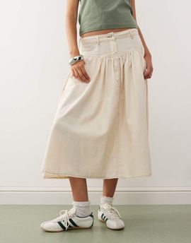 Collusion COLLUSION linen look skirt with contrast stitch in buttermilk yellow