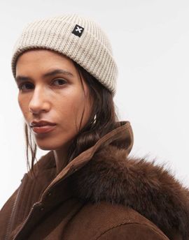 Collusion COLLUSION logo fisherman beanie in oatmeal-White