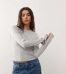 Collusion COLLUSION long sleeve baby tee in heather gray