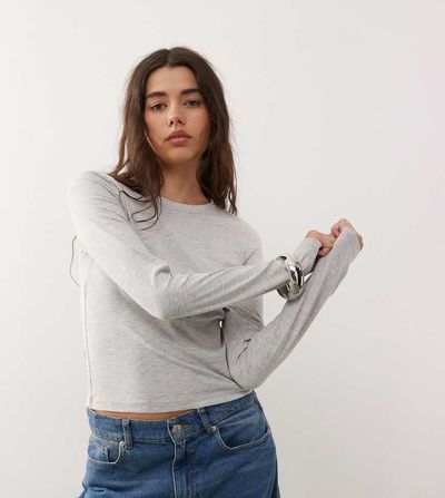 Collusion COLLUSION long sleeve baby tee in heather gray