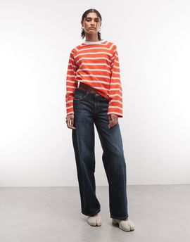 Collusion COLLUSION long sleeve boxy striped raglan tee in red