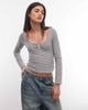 Collusion COLLUSION long sleeve fitted ruched front top in mono striped print-Multi - 1
