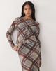 Collusion COLLUSION long sleeve mesh button up top in burgundy and lime plaid-Multi - 1