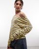 Collusion COLLUSION long sleeve off the shoulder top in lemon and gray stripes-Yellow - 1