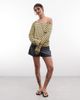 Collusion COLLUSION long sleeve off the shoulder top in lemon and gray stripes-Yellow - 2