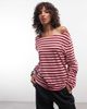 Collusion COLLUSION long sleeve off the shoulder top in pink and burgundy striped print-Yellow - 3