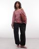 Collusion COLLUSION long sleeve off the shoulder top in pink and burgundy striped print-Yellow - 4