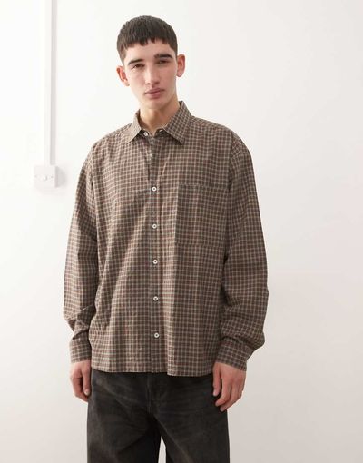 Collusion COLLUSION long sleeve oversized skater shirt in gray plaid