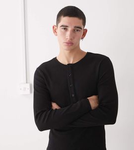 Collusion COLLUSION long sleeve rib Henley slim fit T-shirt in black
