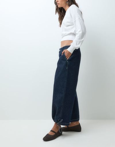 Collusion COLLUSION longline culotte in rinse denim-Navy