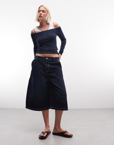 Collusion COLLUSION longline jorts in rinsewash-Navy