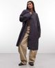 Collusion COLLUSION longline trench coat in brown & blue plaid - 2