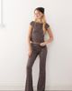 Collusion COLLUSION low rise ruched fold-over yoga pants in chocolate stripe-Brown - 1