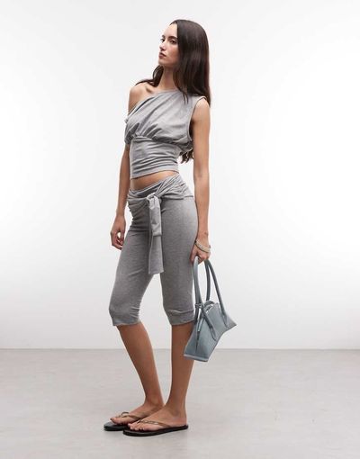 Collusion COLLUSION low rise tie waist capri in gray heather - part of a set