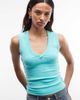 Collusion COLLUSION low V-neck exposed seam ribbed tank top in aqua-Blue - 1