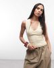 Collusion COLLUSION low v neck exposed seam ribbed tank top in buttermilk-Yellow - 1