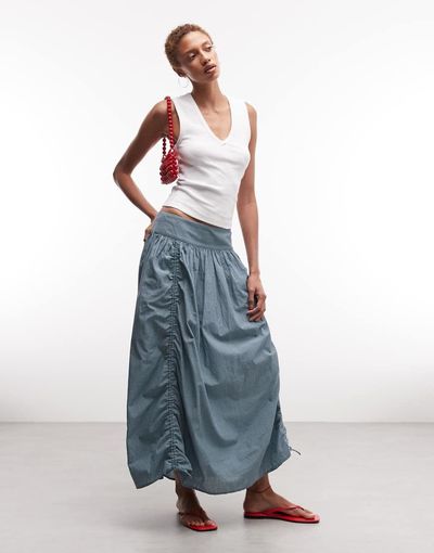 Collusion COLLUSION maxi skirt with channel details in blue check