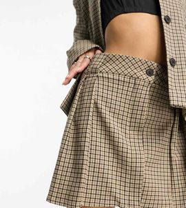 Collusion COLLUSION micro pleated skirt in spliced neutral plaid - part of a set