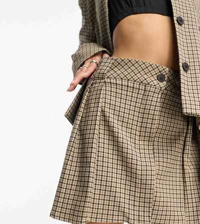 Collusion COLLUSION micro pleated skirt in spliced neutral plaid - part of a set