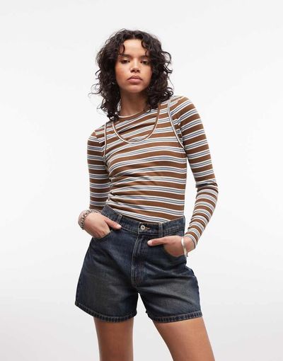 Collusion COLLUSION mom denim shorts in darkwash-Blue