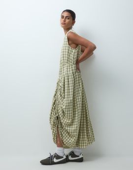Collusion COLLUSION multi channel detail midi dress in yellow check