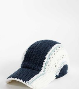 Collusion COLLUSION navy and white striped crochet cap-Black