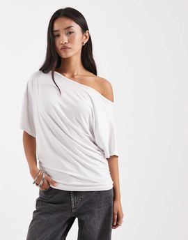Collusion COLLUSION off the shoulder drapey top in white