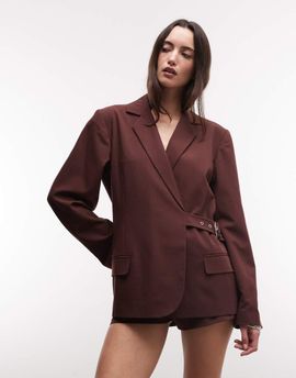 Collusion COLLUSION oversized buckle blazer in chocolate - part of a set-Brown