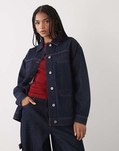 Collusion COLLUSION oversized denim shirt in rinse - part of a set-Navy