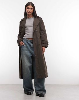 Collusion COLLUSION oversized double breasted trench coat in brown