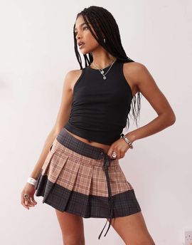 Collusion COLLUSION pleated micro skirt in plaid-Gray