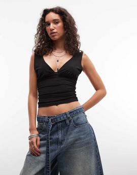 Collusion COLLUSION plunge v-neck top in black