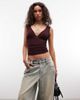 Collusion COLLUSION plunge v-neck top in plum-Purple - 1