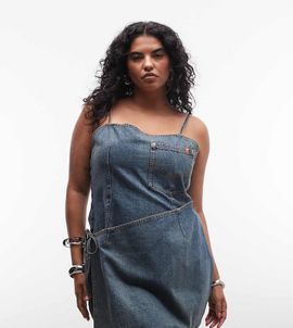Collusion COLLUSION Plus denim wrap dress in mid wash-Blue
