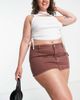 Collusion COLLUSION Plus denim Y2K cargo belt skirt in brown - 3