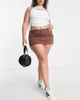 Collusion COLLUSION Plus denim Y2K cargo belt skirt in brown - 4