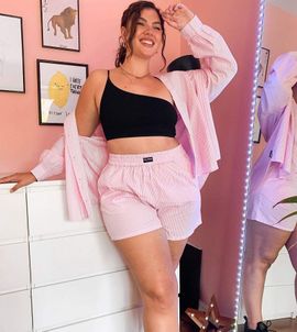 Collusion COLLUSION Plus exclusive cotton shorts in pink stripe