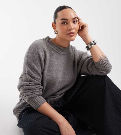 Collusion COLLUSION plus fluffy crew neck sweater in gray
