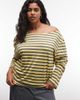 Collusion COLLUSION Plus long sleeve off-the-shoulder stripe top in lemon and gray stripe-Yellow - 2