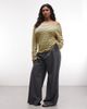 Collusion COLLUSION Plus long sleeve off-the-shoulder stripe top in lemon and gray stripe-Yellow - 3