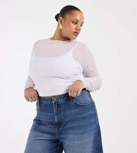 Collusion COLLUSION Plus loose denim jorts in mid wash-Blue