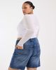 Collusion COLLUSION Plus loose denim jorts in mid wash-Blue - 4